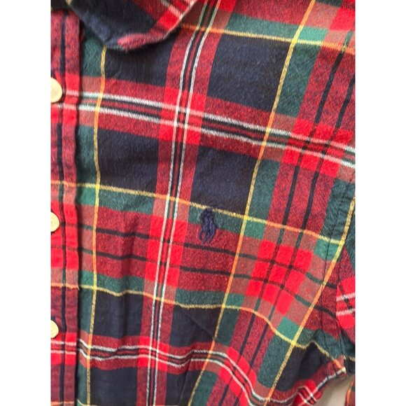 Polo Ralph Lauren Girls 14 Red & Green Plaid Button-Up Shirt Dress W/ Belt Cotto - Picture 4 of 6
